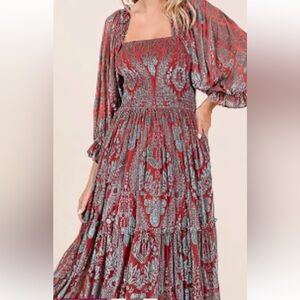 Elegant Red and Blue Maxi Dress